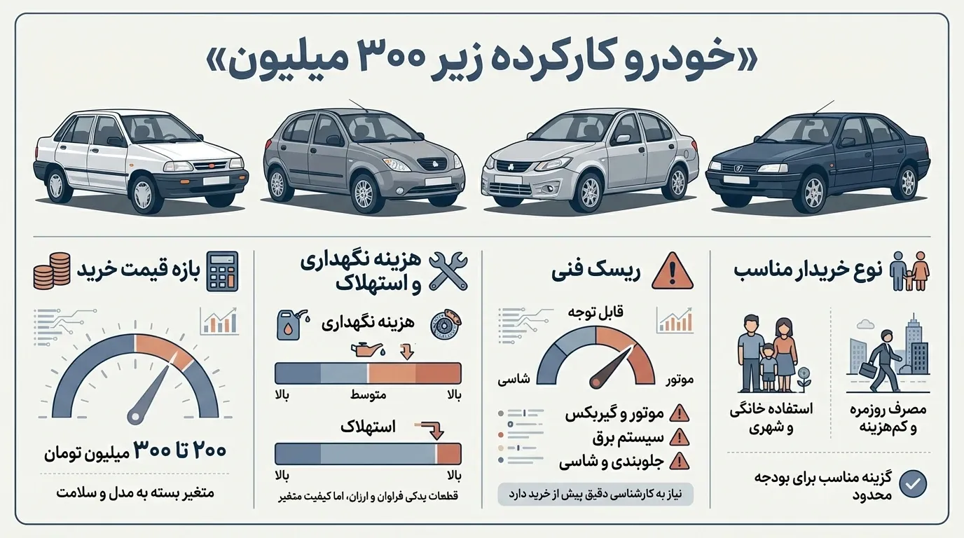 خودرو کارکرده زیر ۳۰۰ میلیون