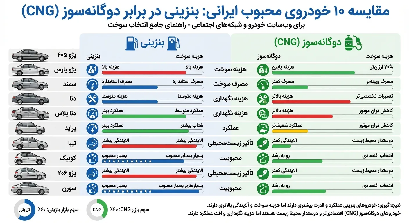 محاسبه دقیق هزینه صرفه اقتصادی خودرو دوگانه سوز و نگهداری